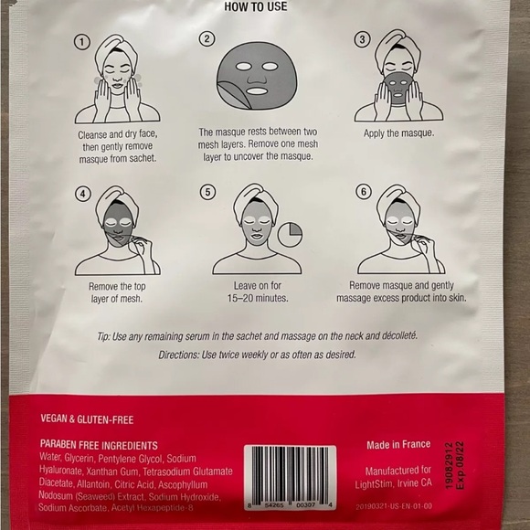 2 LightStim SheetMasques Anti-Aging Bio Cellulose Sheet Mask Hyaluronic EXP 8/22 - Picture 3 of 3